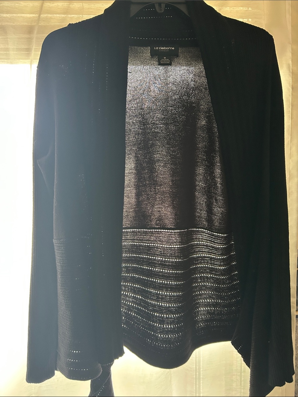 Liz Claiborne Black Open-Front Cardigan with Textured Hem